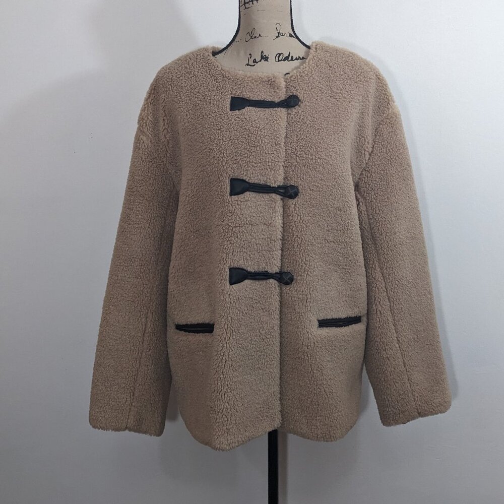 $268 NWT J. Crew TOGGLE SHERPA COAT Jacket Beige size Large L